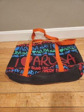 Aruba Graphic Beach Tote with Orange Straps